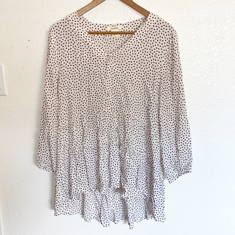 Sundance White High Low Printed Flowy Tunic Blouse